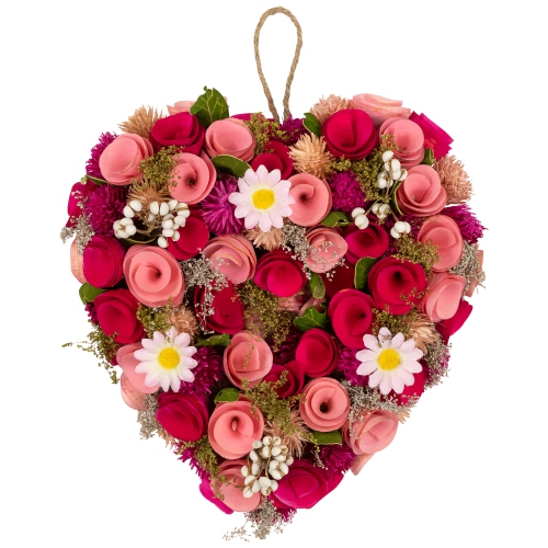Mixed Floral and Berries Artificial Valentine's Day Heart Wreath - 10.25"