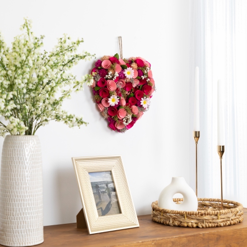 Mixed Floral and Berries Artificial Valentine's Day Heart Wreath - 10.25"