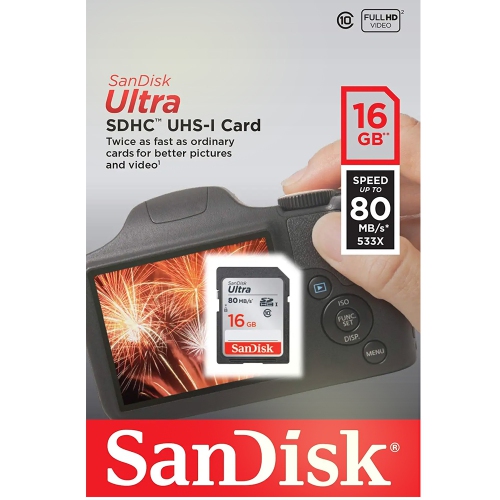 SanDisk Ultra 16GB Class 10 SDHC UHS-I Memory Card up to 80MB/s SDSDUNC-016G-GN6IN