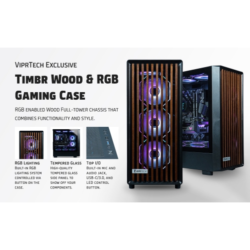 ViprTech Overlord 2.0 Wood Gaming PC - AMD Ryzen 7 5700X, RTX 5070 12GB, 32GB DDR4, 2TB SSD, 800W Gold, VR-Ready, Win 11, Desktop Computer Prebuilt,