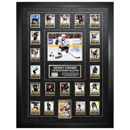 Frameworth Pittsburgh Penguins: Sidney Crosby Signed Framed Photo w/ Trading Hockey Card Set & Piece of Net