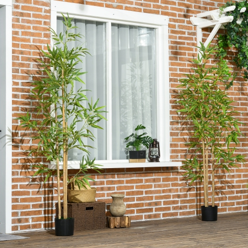 HOMCOM 6ft Set of 2 Artificial Bamboo with Pot, Indoor Fake Plants for Home Office Living Room Decor