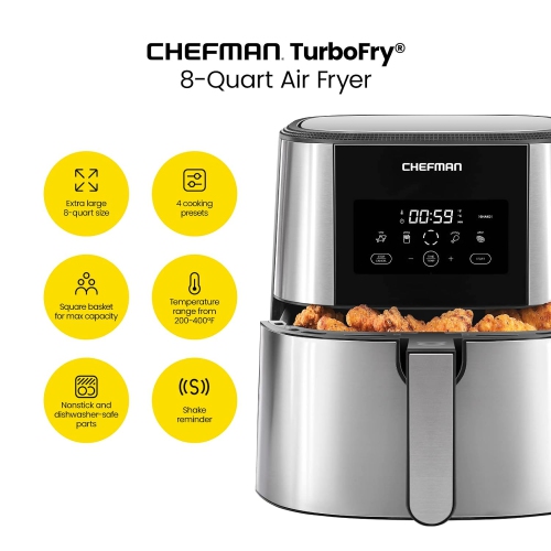 Touch Air Fryer, XL 7.5-Liter Family Size, One-Touch Digital Control Presets, French Fries, Chicken, Meat, Fish