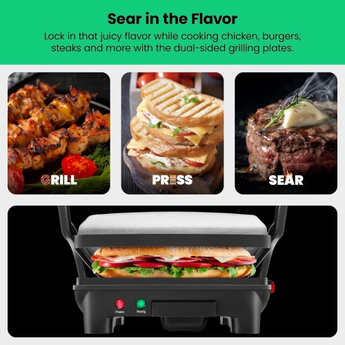 Panini Press Grill and Gourmet Sandwich Maker, Non-Stick Coated Plates, Opens 180 Degrees