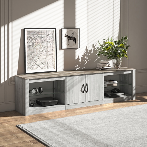 Bestier 70 Inch Led TV Stand for 75 Inch TV Large Entertainment Center Gaming with Adjustable Glass Shelves Two Cabinets Modern TV Console for Living