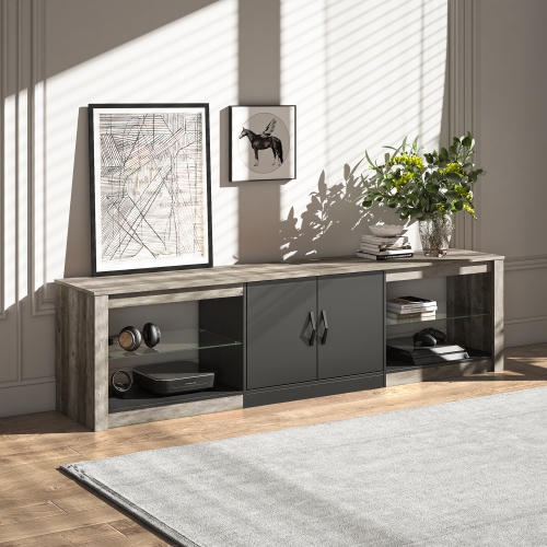 Bestier 70 Inch Led TV Stand for 75 Inch TV Large Entertainment Center Gaming with Adjustable Glass Shelves Two Cabinets Modern TV Console for Living