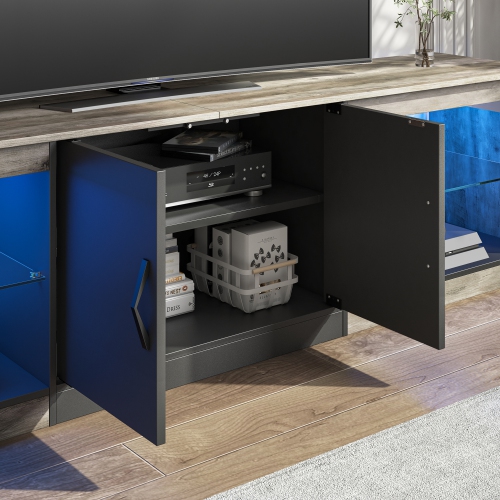 Bestier 70 Inch Led TV Stand for 75 Inch TV Large Entertainment Center Gaming with Adjustable Glass Shelves Two Cabinets Modern TV Console for Living