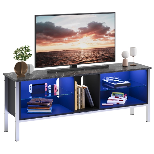 BESTIER  Gaming Entertainment Center for 65+ Inch Tv With Led Lights & Adjustable Glass Shelves, Modern Tv Stand Media Console for Living Room