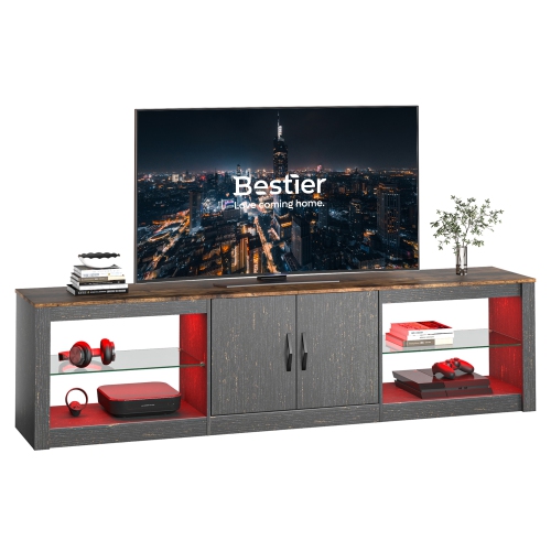 BESTIER  70 Inch Led Tv Stand for 75 Inch Tv Large Entertainment Center Gaming \w Adjustable Glass Shelves Two Cabinets Modern Tv Console for Living