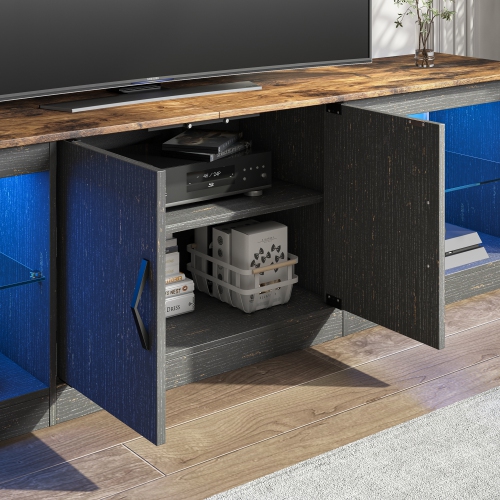 Bestier 70 Inch Led TV Stand for 75 Inch TV Large Entertainment Center Gaming with Adjustable Glass Shelves Two Cabinets Modern TV Console for Living