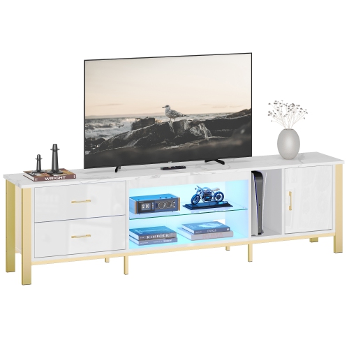 BESTIER  Tv Stand for 75/80/85 Inch Tv, Led Gaming Entertainment Center, Media Console \w Glass Shelves for Living Room, Wood Tv Cabinet \w 2 Storage