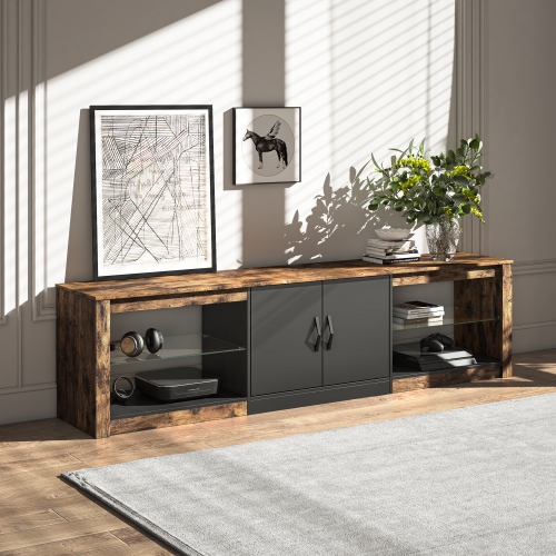 Bestier 70 Inch Led TV Stand for 75 Inch TV Large Entertainment Center Gaming with Adjustable Glass Shelves Two Cabinets Modern TV Console for Living