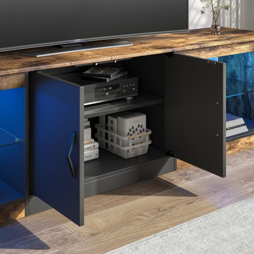 Bestier 70 Inch Led TV Stand for 75 Inch TV Large Entertainment Center Gaming with Adjustable Glass Shelves Two Cabinets Modern TV Console for Living