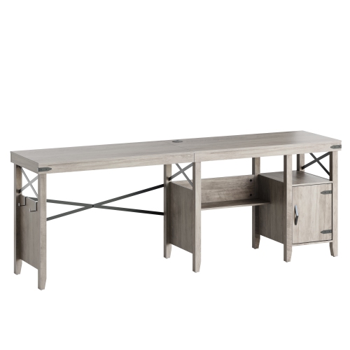 Bestier L-Shaped Home Office Computer Desk with Storage Cabinet, Farmhouse Office Table for Writing Study