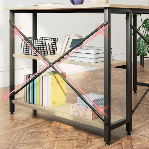 Bestier Small L Shaped Desk with Shelves 47 Inch Reversible Corner Computer Desk Writing Gaming Storage Table for Home Office Small Space, Oak