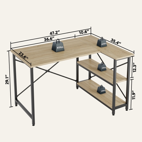 Bestier Small L Shaped Desk with Shelves 47 Inch Reversible Corner Computer Desk Writing Gaming Storage Table for Home Office Small Space, Oak