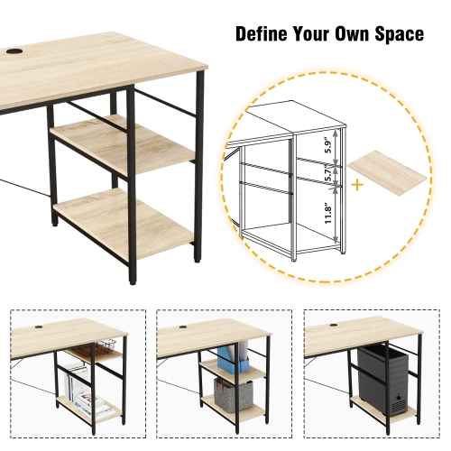 Bureau en L Bestier avec tablettes, bureau d'ordinateur en coin réversible de 95,2 po ou table longue pour 2&nbsp;personnes pour le bureau à
