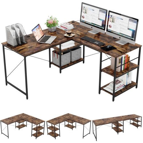 Bestier L Shaped Desk with Shelves 95.2 Inch Reversible Corner Computer Desk or 2 Person Long Table for Home Office Large Gaming Writing Storage