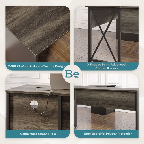 Bestier – Bureau en L à dessus relevable avec tiroir classeur, bureau de 55 x 55 po avec tiroirs de rangement réversibles, bureau debout en L