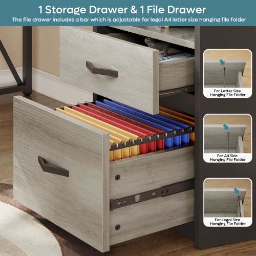 Bestier – Bureau en L à dessus relevable avec tiroir classeur, bureau de 55 x 55 po avec tiroirs de rangement réversibles, bureau debout en L