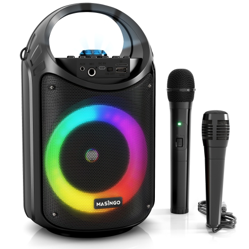 Karaoke Machine for Kids and Adults with 2 Karaoke Microphones, PA Speaker System with Colorful LED Lights, Supports TF Card/USB, AUX/MIC in, TWS for