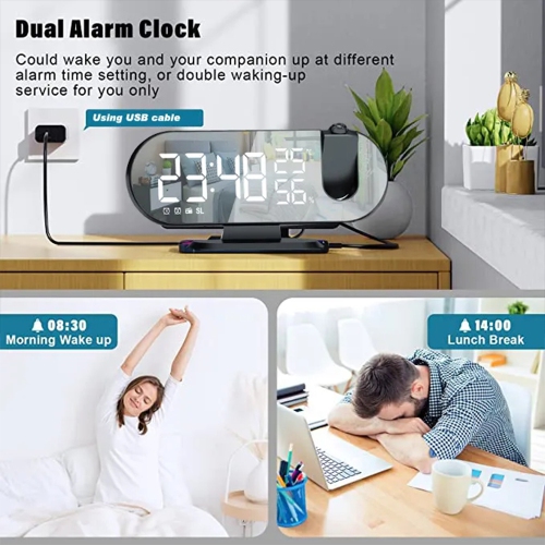 Radio FM à projection d'alarme numérique DEL de Navor avec port de recharge USB, alarme double, affichage de la température et de l'humidité,