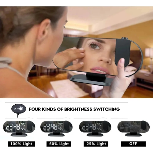 Radio FM à projection d'alarme numérique DEL de Navor avec port de recharge USB, alarme double, affichage de la température et de l'humidité,