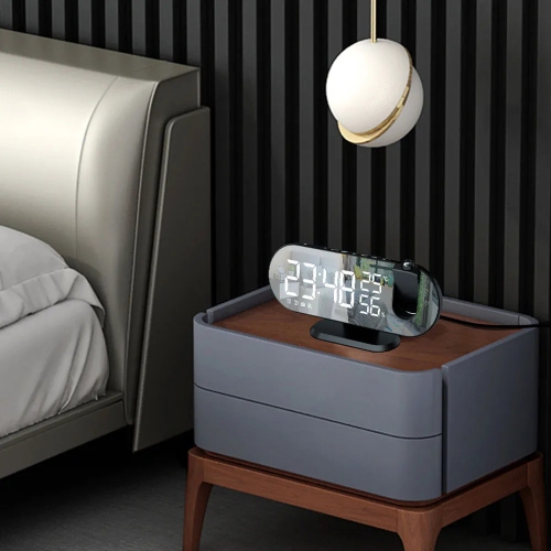 Radio FM à projection d'alarme numérique DEL de Navor avec port de recharge USB, alarme double, affichage de la température et de l'humidité,
