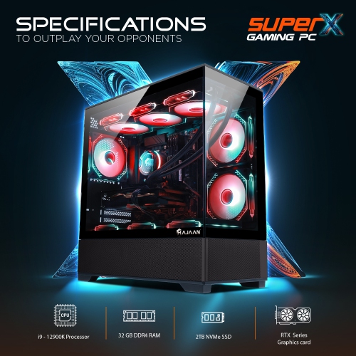 HAJAAN SuperX Gaming PC – Liquid Cooled - Intel i9 12900K - GeForce RTX 5070 12GB - DLSS - AI-Powered - 32GB DDR4 - 2TB NVMe SSD - AX Wi-Fi - Windows