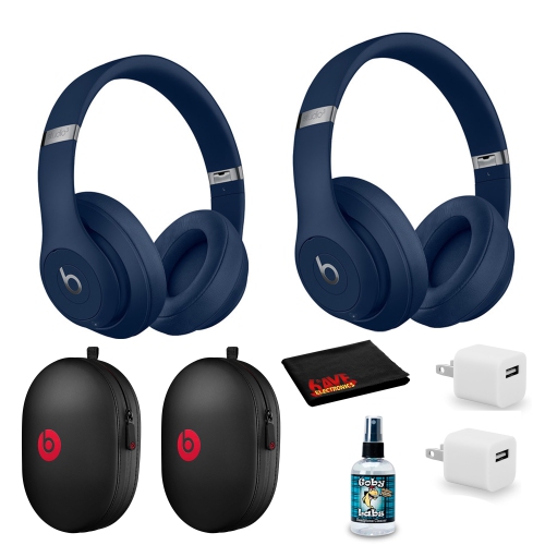 Beats by Dr. Dre Studio3 Wireless Bluetooth Headphones Blue Core 2 pack Kit with USB adapters