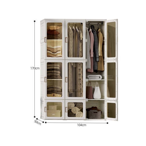 AntBox Closet 15 grids 11 doors 2 hangers, Portable Wardrobe Closet Storage Organizer for Clothes, Folding All-in-one Plastic Wardrobe with Magnetic