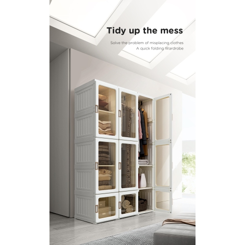 AntBox Closet 15 grids 11 doors 2 hangers, Portable Wardrobe Closet Storage Organizer for Clothes, Folding All-in-one Plastic Wardrobe with Magnetic