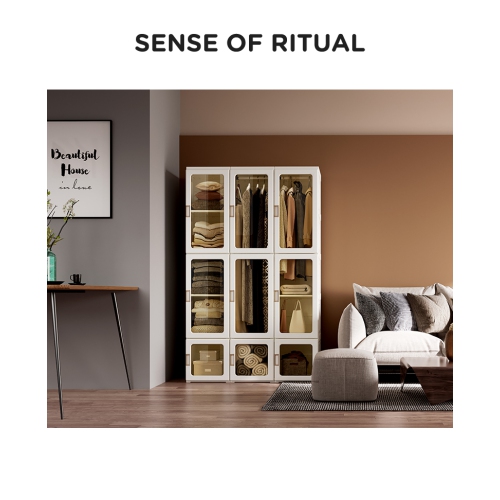 AntBox Closet 15 grids 11 doors 2 hangers, Portable Wardrobe Closet Storage Organizer for Clothes, Folding All-in-one Plastic Wardrobe with Magnetic