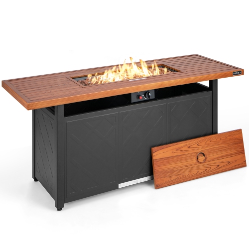 Image 1 of 10.. Costway 57" Rectangular Propane Gas Fire Pit 50,000 Btu Heater Stainless Steel Outdoor Table Brown