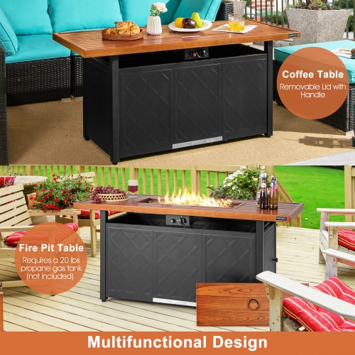 Table d'extérieur rectangulaire de 57 po avec foyer au gaz propane 50.000 Btu de Costway - Brun - acier inoxydable