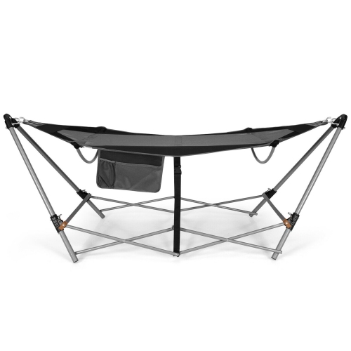 Gymax Folding Hammock Indoor & Outdoor Hammock with Side Pocket & Iron Stand