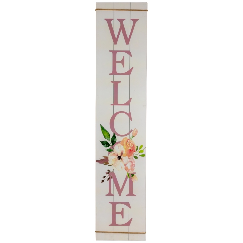 48.5" Floral "Welcome" Wooden Spring Porch Board Sign Decoration