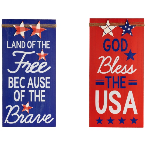 God Bless the USA and Land of the Free Patriotic Wooden Plaques - 23.5" - Set of 2