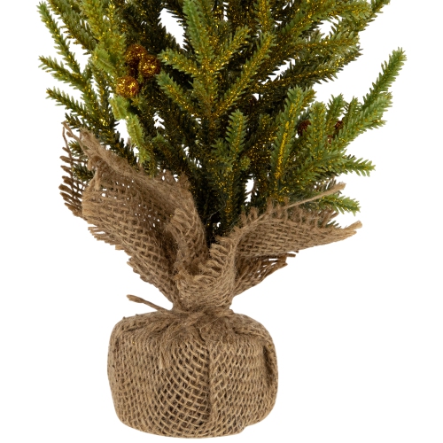Mini Pine with Berries Artificial Christmas Tree in Burlap Base - 12" - Unlit