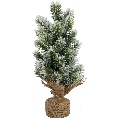 Mini Flocked Pine Artificial Christmas Trees with Burlap Base - 18" - Set of 3