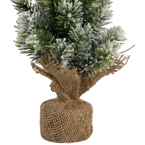 Mini Flocked Pine Artificial Christmas Trees with Burlap Base - 18" - Set of 3
