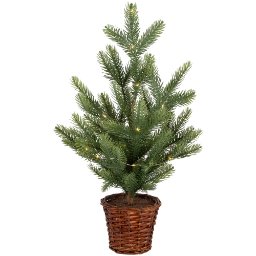 NORTHLIGHT  Pre-Lit Artificial Pine Christmas Tree With Basket Base - 20" - Warm Led Lights In White