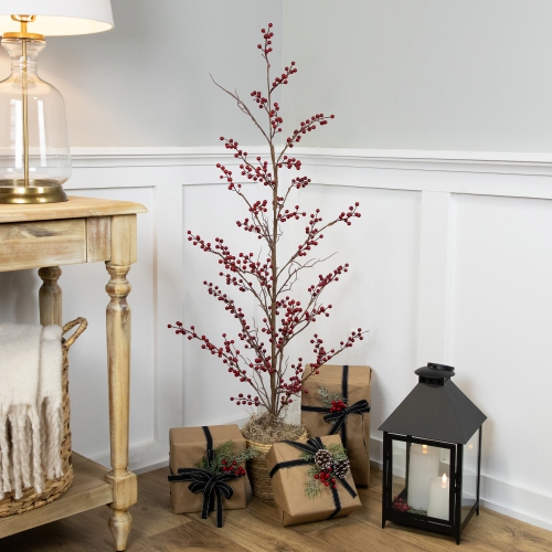 Potted Berry Artificial Christmas Twig Tree - Unlit - 4'