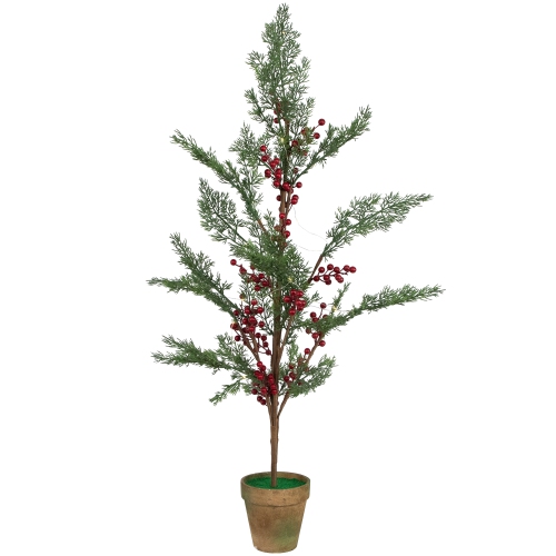 Pre-Lit Berries and Pine Artificial Potted Christmas Tree - 3' - Warm White LED Lights