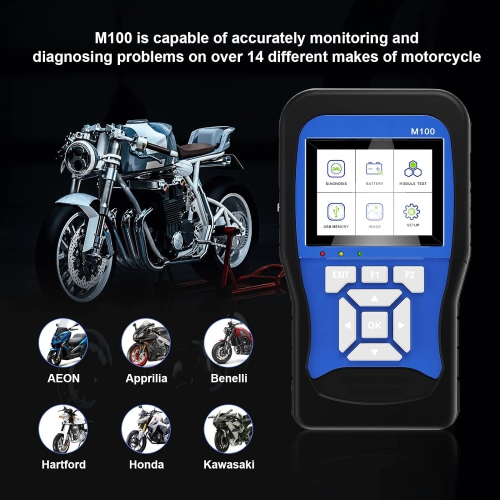 TopDiag M100 Motorcycle Diagnostic Tool with Read/Erase Codes, Motorcycle Battery Tester, Charging Test