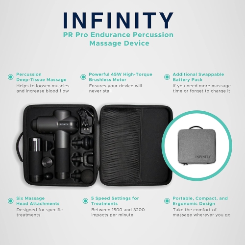 Appareil de massage à percussion Infinity PR Pro Endurance batterie remplaçable comprend un couple élevé 45&nbsp;W et un moteur sans balai performant
