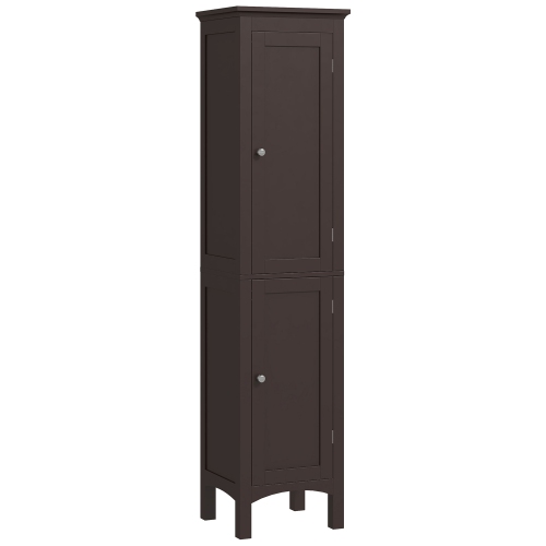 Kleankin – grande armoire de salle de bain, organisateur de rangement autonome avec tablettes réglables et 2 portes, brun foncé