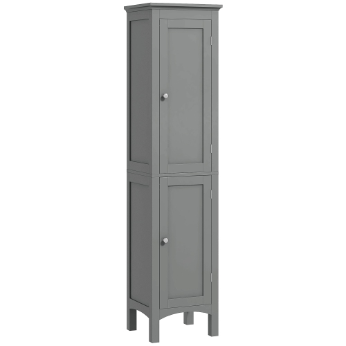 Kleankin – grande armoire de salle de bain, organisateur de rangement autonome avec tablettes réglables et 2 portes, gris