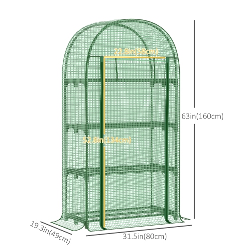 Outsunny 4-Tier Mini Greenhouse, Outdoor Portable Gardening Plant Green House with Storage Shelves, Roll-Up Zippered Door, Steel Frame and PE Cover,