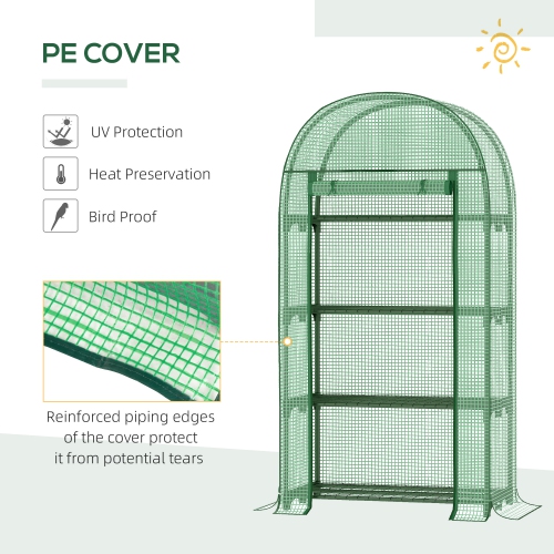 Outsunny 4-Tier Mini Greenhouse, Outdoor Portable Gardening Plant Green House with Storage Shelves, Roll-Up Zippered Door, Steel Frame and PE Cover,